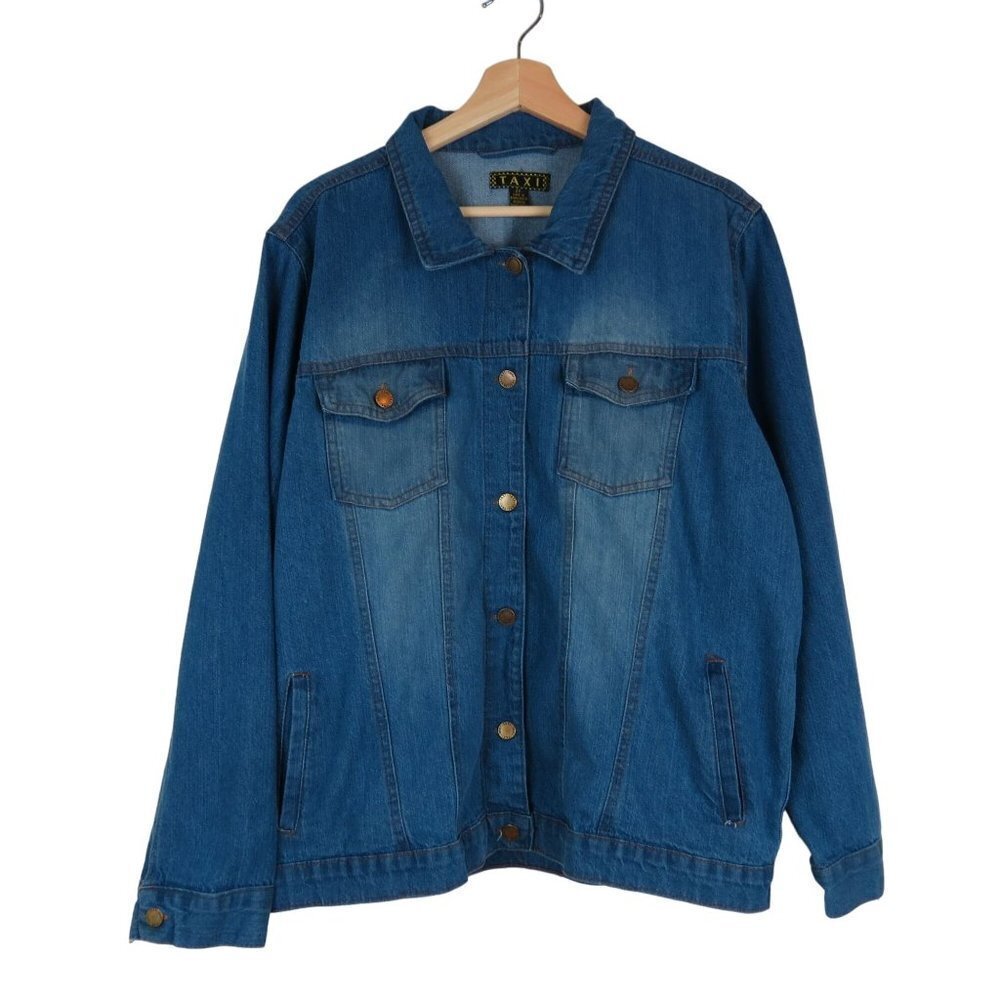 TAXI Women's Medium Wash 100% Cotton Denim Trucker Jacket 2X